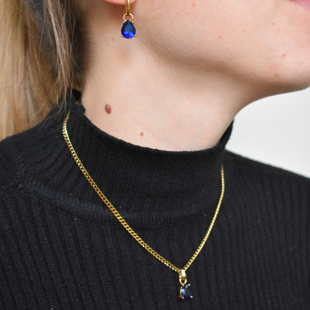 Julio - Set Cadena + Aros Azul zafiro
