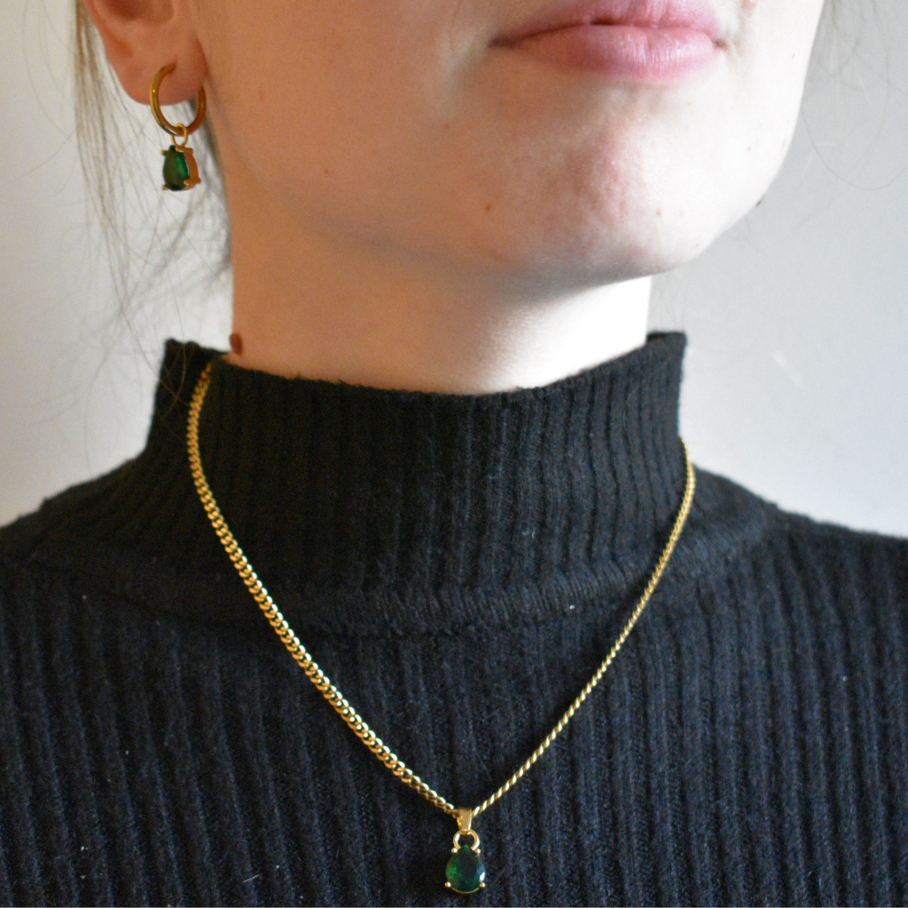 Marzo -  Set Cadena + Aros Verde oscuro