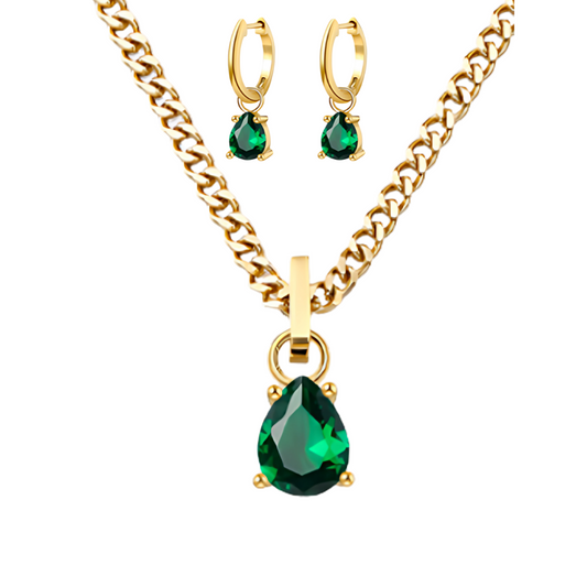 Marzo -  Set Cadena + Aros Verde oscuro