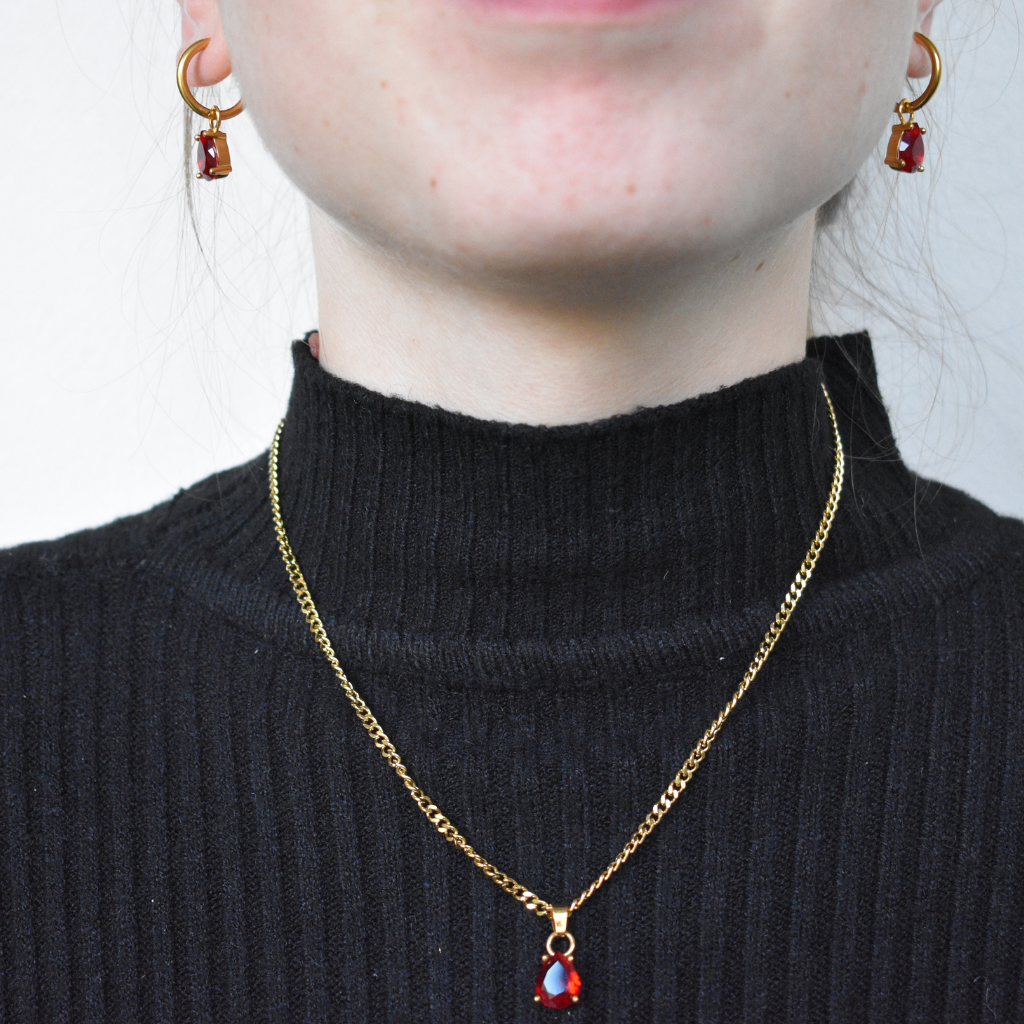 Enero- Set Cadena + Aros Azul Ruby claro