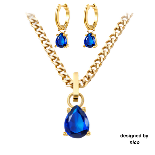 Julio - Set Cadena + Aros Azul zafiro
