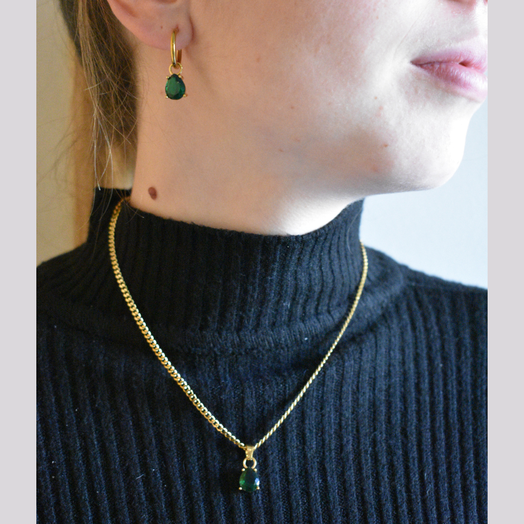 Marzo -  Set Cadena + Aros Verde oscuro